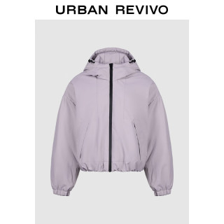 UR2025冬季女装户外休闲拉链抽绳连帽羽绒服UYY150095 灰紫 (偏宽松) L