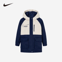 保暖服饰：NIKE 男女童中长款撞色连帽棉服