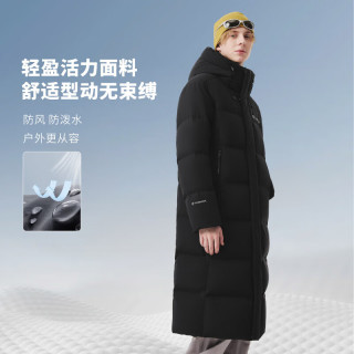 坦博尔 长款泡芙羽绒服男25冬季新款连帽加厚保暖运动外套TE5550879D 黑色 S (165)