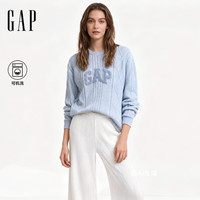 GAP女装2025秋季新款毛绒logo圆领针织衫上衣 浅蓝色 XS (155/80A)亚洲尺码
