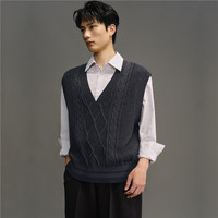 GIORDANO CONCEPTS 2026春季 男女同款纯棉扭花美式学院风V领针织马甲  深花灰 L