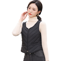 雅鹿羽绒马甲女时尚纯色V领内搭背心2024秋冬季百搭短款女士内胆 米色 160/M