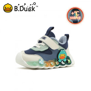 B.Duck【5折】小黄鸭童鞋男童棉鞋冬季亮灯鞋女童运动鞋宝宝鞋子二 蓝/米/绿 29 码脚长17.5-18.0cm