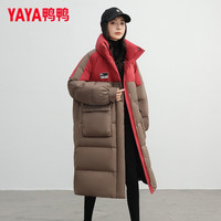 鸭鸭(YAYA)羽绒服女长款过膝冬季新款新国标时尚百搭撞色潮流保暖外套 黑色 S (建议80-110斤)