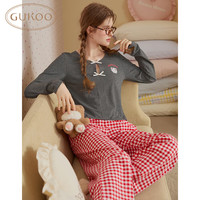 果壳(Gukoo)睡衣女春秋款mikko系列联名简约舒适格子裤女士家居服套装可外穿C 石墨灰 M