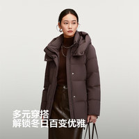波司登 25羽绒服女90鹅绒短款商务通勤静奢风收腰保暖外套 琥珀深咖