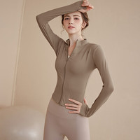 亮浸浸立领拉链瑜伽服外套女开衫跑步骑行服速干运动上衣长袖秋冬健身服