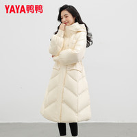 鸭鸭羽绒服女2025冬季长款过膝时尚防风连帽显瘦加厚保暖休闲外套 米色 M