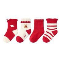 niduo bear 儿童红袜子秋冬棉袜宝宝红色袜女童新年袜过年本命年婴儿袜