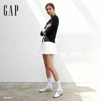 盖璞（GAP）女装2025秋季纯棉圆领针织衫基础款开衫毛衣美版 黑色 XXS 美码  XS亚洲码160/80A