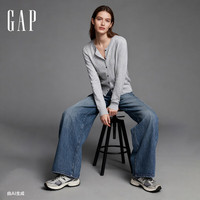 盖璞(GAP)女装2025秋季纯棉圆领针织衫基础款开衫毛衣美版 浅灰色 XS 美码 S亚洲码165/84A