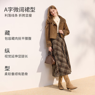 香影 X.YING复古格子毛呢半身裙女2025冬季含羊毛高腰显瘦咖色中长裙 咖色 XL 170/72A/125-140斤