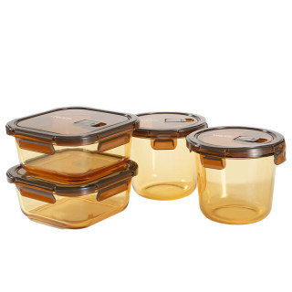 今日必买：VISIONS 晶致系列 琥珀色耐热玻璃保鲜盒 4件套 700ml*2+800ml*2