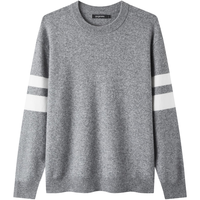 gxgjeans男装 双色撞色拼接时尚简约圆领毛衣线衫上衣 25冬新品 灰色 L (175)