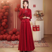 三栖虎 新中式长袖旗袍连衣裙套装长款