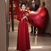 三栖虎 旗袍新娘新款新中式回门长袖
