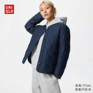 优衣库 女装PUFFTECH空气棉服无领茄克/外套夹克482274 484251 482274/69藏青色