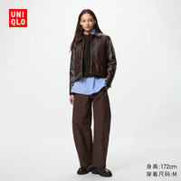优衣库 女装针织廓形长裤/弯刀镰刀裤子483722 482287 482287/39棕黑色 M