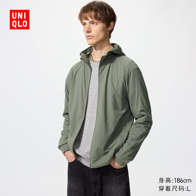 今日必买：优衣库 男女装DRY-EX速干高弹力防紫外线连帽开衫/防晒服487511 57 深橄榄色 L