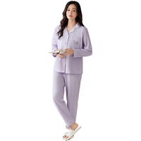 宜而爽女士睡衣女春秋长袖开衫棉质宽松舒适印花家居服可外穿