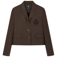 Teenie Weenie小熊秋季优可丝千鸟格时髦气质短款学院西装外套 棕色 160/S