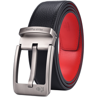 暇步士（Hush Puppies）红腰带本命年男士真皮针扣色皮带头层牛皮高端奢饰品裤带马年 外黑内红946【礼盒包装】 120cm