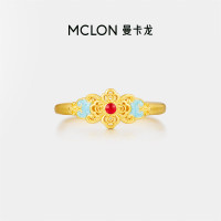 曼卡龙 黄金戒指女款东方奇境·赤灵古法足金珐琅镶嵌计价新年礼物送女友 活口 3.50g