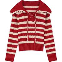 妖精的口袋红色条纹慵懒风毛衣女2025年冬季千金感新年穿搭