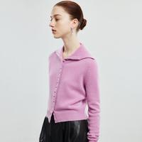 帕罗 厚款100%山羊绒】秋冬高领设计感纽扣减龄羊绒开衫女本命年红
