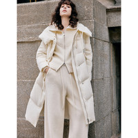 ELLE90白鸭绒米白色长款连帽羽绒服女2024冬季新款优雅加厚外套 米白