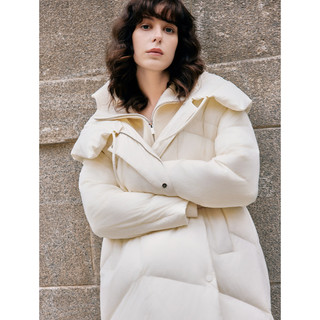 ELLE90白鸭绒米白色长款连帽羽绒服女2024冬季新款优雅加厚外套 米白