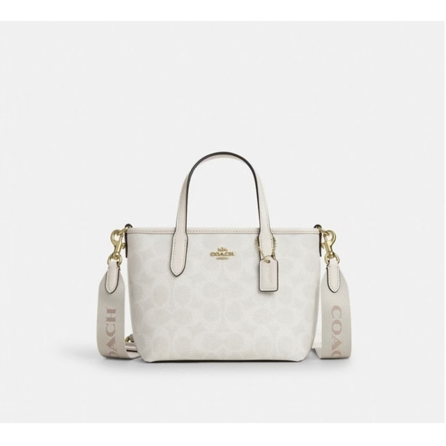 COACH 奥莱女士女包经典标志CITY迷你托特包单肩斜挎包手提包礼物city15 IM/白色/粉笔白色