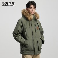 马克华菲毛领连帽鹅绒羽绒服2025冬休闲潮流男女同款工装上衣 军绿 190/3XL