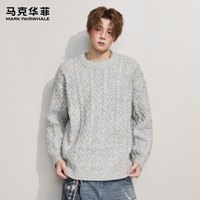 马克华菲毛衣男秋冬潮牌日系复古设计感重磅慵懒风保暖针织衫 白灰色 L