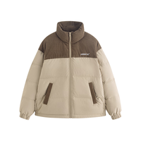 茵曼（INMAN）灯芯绒2025冬季季百搭休闲立领拼接撞色面包服外套羽绒服 咖色撞卡其 XL