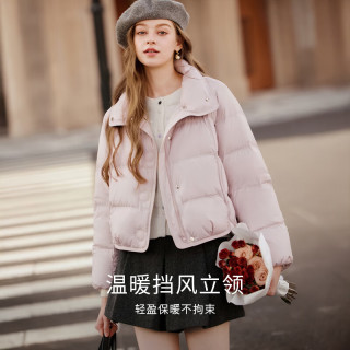 香影 X.YING超好看粉色泡芙羽绒服女2025冬季茧型90白鸭绒立领短外套 银牡丹色 S 155/80A/85-95斤