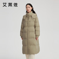 艾莱依中长款羽绒服女款国风盘扣加厚保暖连帽鸭绒冬新年外套