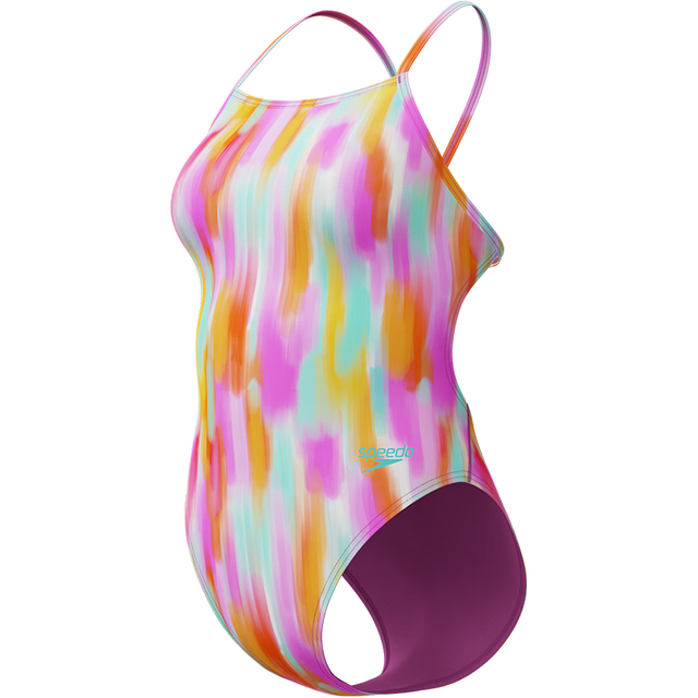 速比涛 泳衣女竞训系列游泳训练肩背灵活防晒抗氯印花连体泳衣 粉色 32