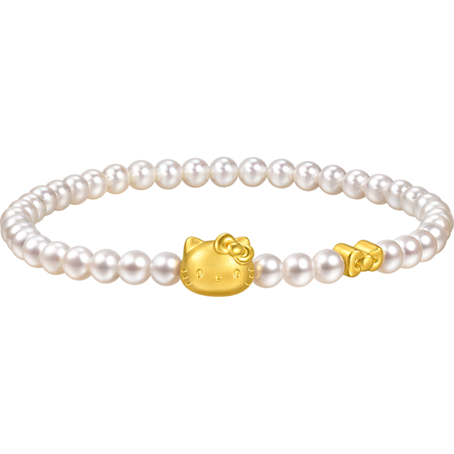 周生生 黄金手链 足金三丽鸥珠光萌动Hello Kitty珍珠手链95958B 05圈