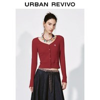 UR2026春季女装休闲格雷系刺绣修身短款T恤UYY460010 朱红 M