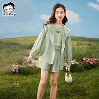 贝蒂女童夏季防晒套装2025洋气夏装儿童背心短裤防晒三件套