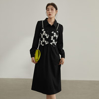 独束 微胖大码女装法式蕾丝拼接假两件连衣裙显瘦中长裙 静谧黑 M （尺码：1）