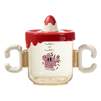 如山PPSU儿童牛奶杯奶瓶带刻度宝宝直饮吸管水杯防摔耐高温喝奶杯 樱桃红【PPSU材质】 300ml