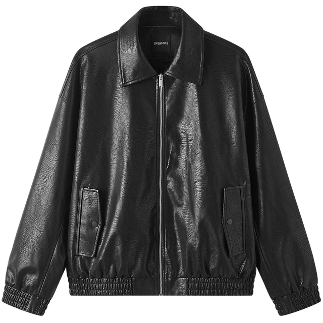 今日必买：gxgjeans 25秋新品 美式PU皮简约休闲宽松翻领夹克 黑色