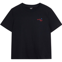 茵曼（INMAN）经典纯棉刺绣圆领短袖2026夏季女装休闲百搭基础款T恤 午夜黑 S