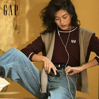 GAP女装2025秋季新款刺绣logo宽松圆领针织衫柔软上衣美版