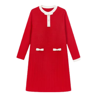 英氏（YEEHOO）女童连衣裙儿童春季长袖裙子女孩针织裙含羊毛学院风春装中大童装 甜心蝶语-红色 120