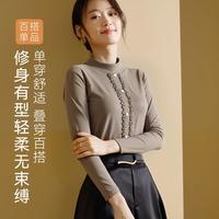 鳄鱼恤 红色德绒打底衫女内搭高级感可外穿秋冬加绒半高领秋衣保暖上衣女