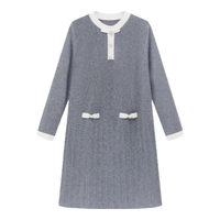 英氏（YEEHOO）女童连衣裙儿童春季长袖裙子女孩针织裙含羊毛学院风春装中大童装 甜心蝶语-灰色 170