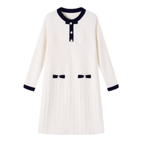 英氏（YEEHOO）女童连衣裙儿童春季长袖裙子女孩针织裙含羊毛学院风春装中大童装 甜心蝶语-白色 120